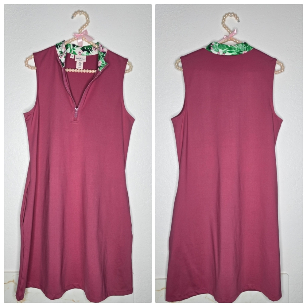 Tommy Bahama Golf Dress 1/4 Zip Solid Pink Sleeveless A-line Pocket Sz M NWOT